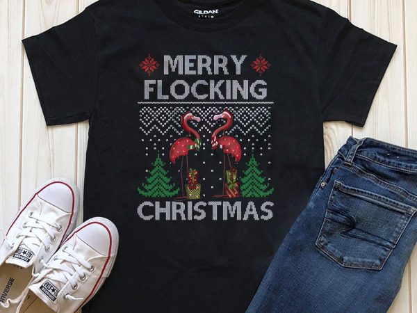 Merry flocking christmas t-shirt design graphic png for sale
