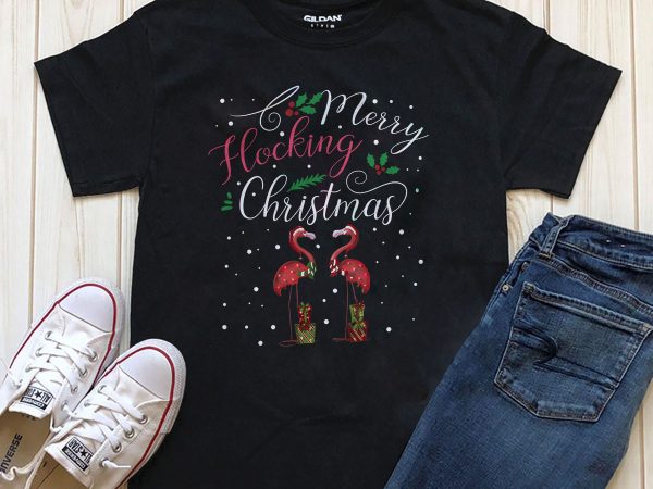 Merry flocking christmas editable text t-shirt design graphic