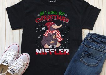 All I want for Christmas is a Niffler T-shirt design PNG editable text with photoshop