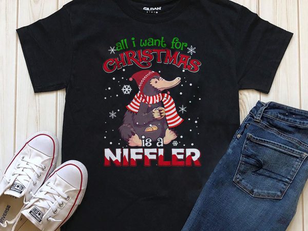 All i want for christmas is a niffler t-shirt design png editable text with photoshop