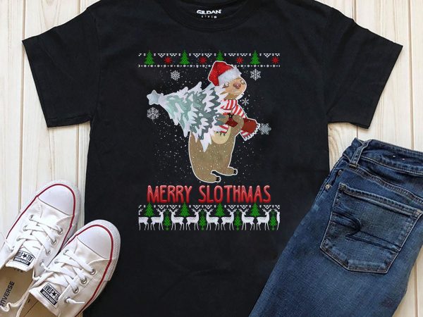Merry slothmas photoshop t-shirt design for download