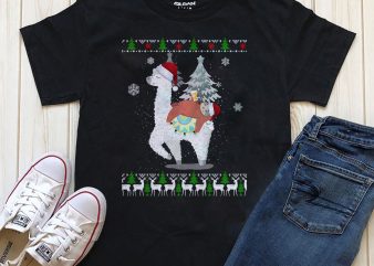 Sloth and Lama Christmas t-shirt design PNG PSD