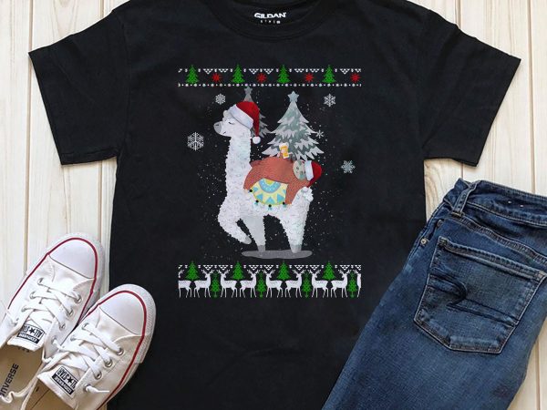 Sloth and lama christmas t-shirt design png psd