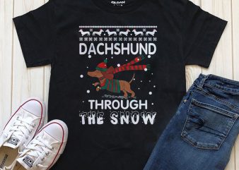 Dachshund through the snow PNG t-shirt design editable text with Photoshop