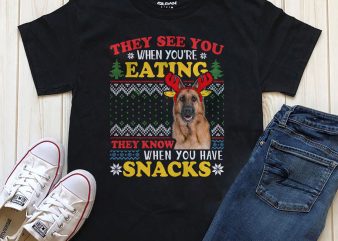They see you when you’re eating, Dog Christmas T-shirt design PNG PSD file
