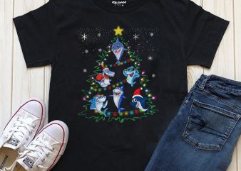 shark christmas tree PNG t-shirt design for download