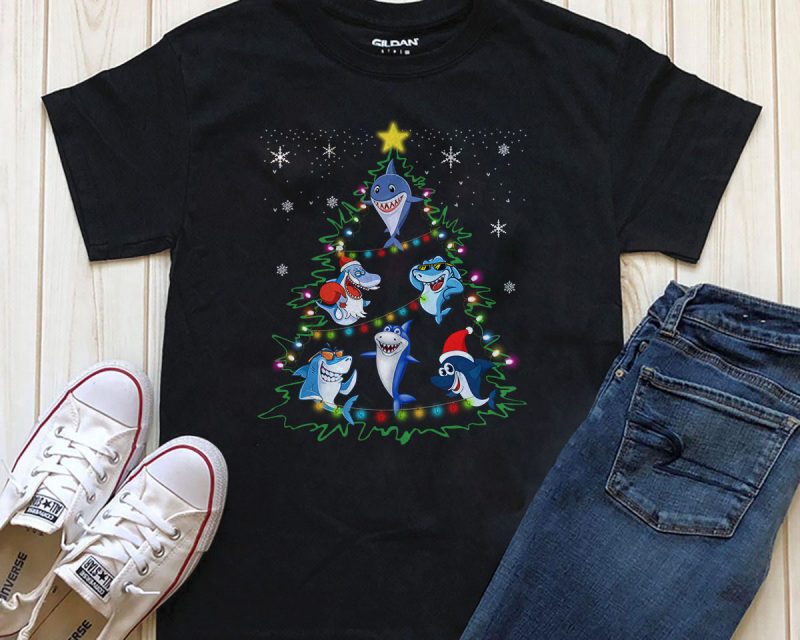 shark christmas tree PNG t-shirt design for download t shirt design graphic