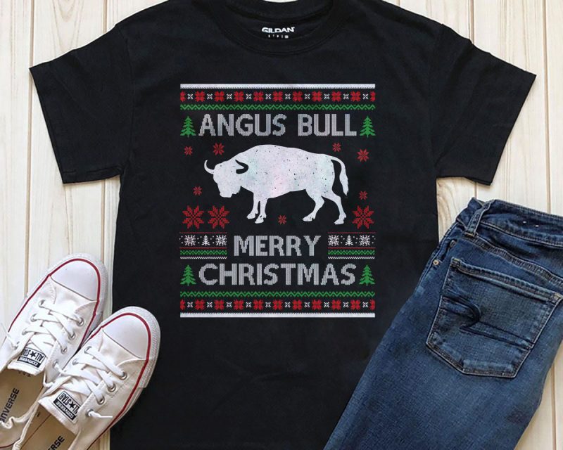 Angus Bull Merry Christmas t-shirt template PNG t-shirt designs for merch by amazon
