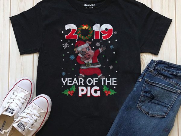 2019 year of the pig christmas t-shirt design png psd files