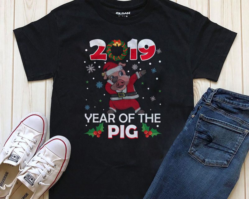 2019 Year of the PIG Christmas T-shirt design PNG PSD files t shirt designs for teespring