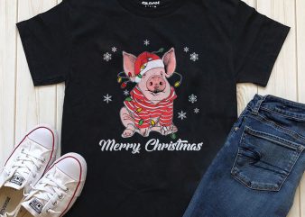 Merry Christmas Pig, Png Psd files editable text t-shirt design for sale