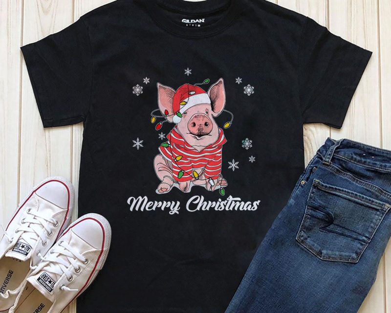 Merry Christmas Pig, Png Psd files editable text commercial use t shirt designs
