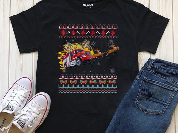 Firefighter truck christmas png t-shirt design graphic