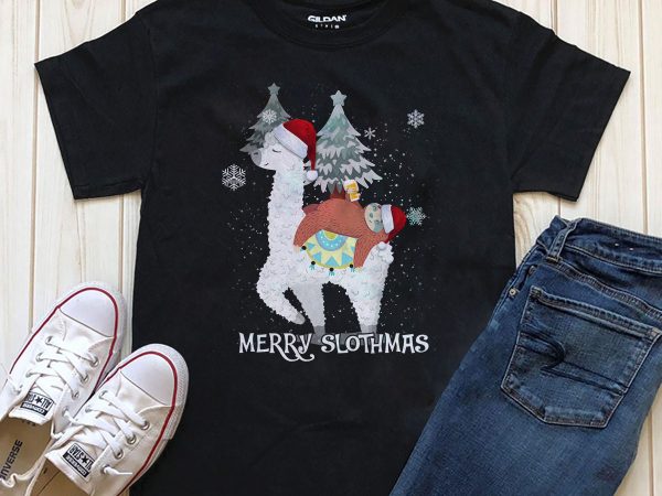 Merry slothmas, lama png t-shirt design, editable text
