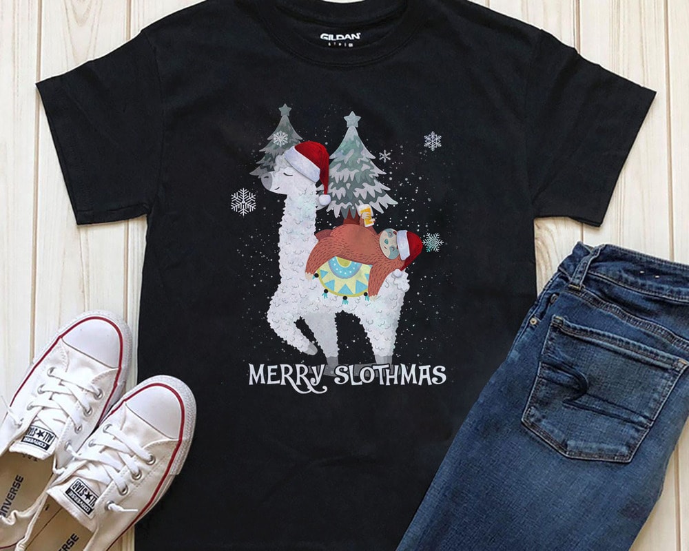 Merry Slothmas, Lama Png T-shirt design, editable text buy t shirt design