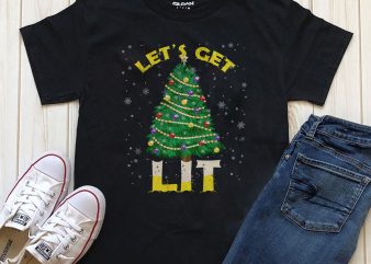 Let’s Get Lit, Christmas tree Png graphic thsirt design