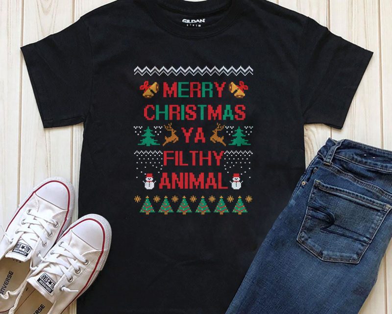 Merry Christmas Ya Filthy Animal Png Psd Editable text T-shirt design tshirt-factory.com