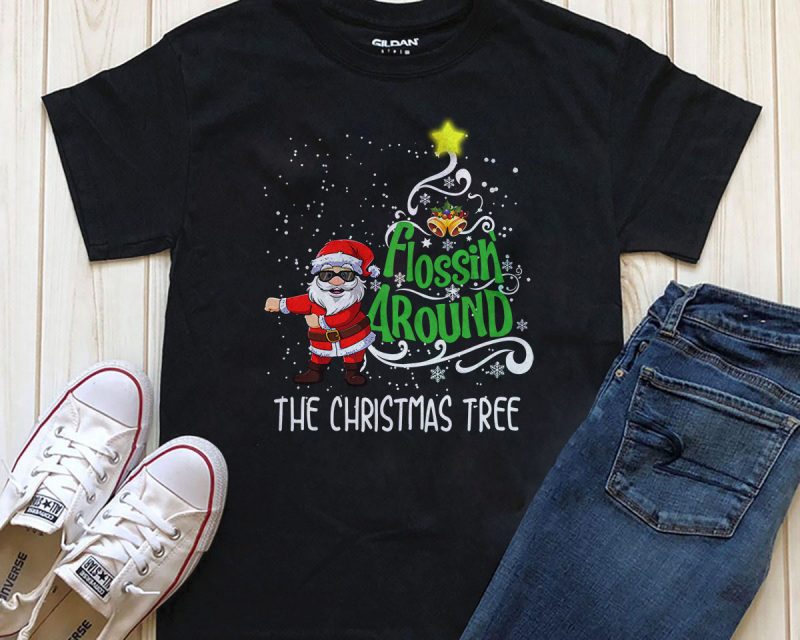 Flossing around, The Christmas Tree Png Psd T-shirt design tshirt designs for merch by amazon