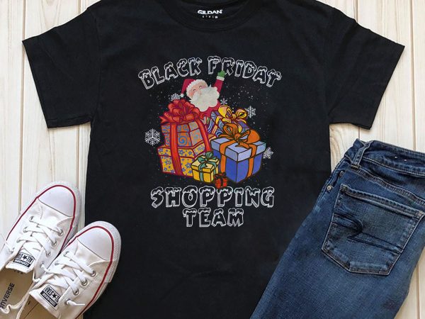 Black friday shopping team santa png psd editable t-shirt design template
