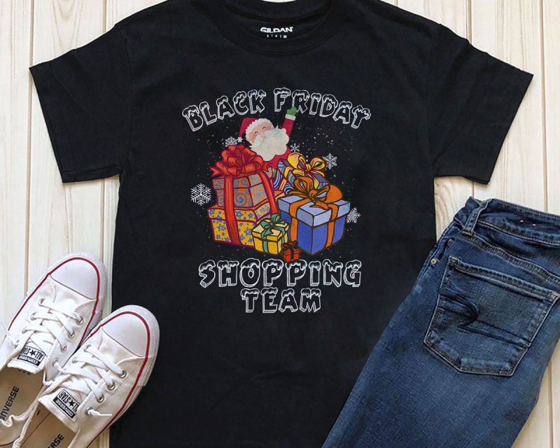 Black Friday Shopping Team Santa png psd editable t-shirt design template tshirt design for merch by amazon