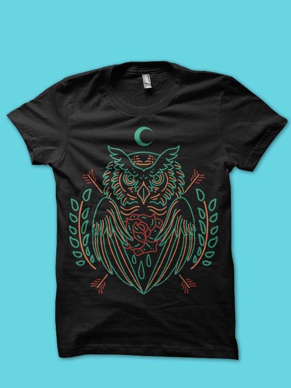 owl line art vector t-shirt design commercial use t shirt designs