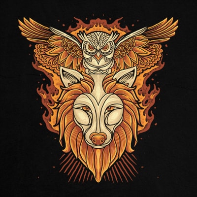 Owl and wolf t shirt design to buy