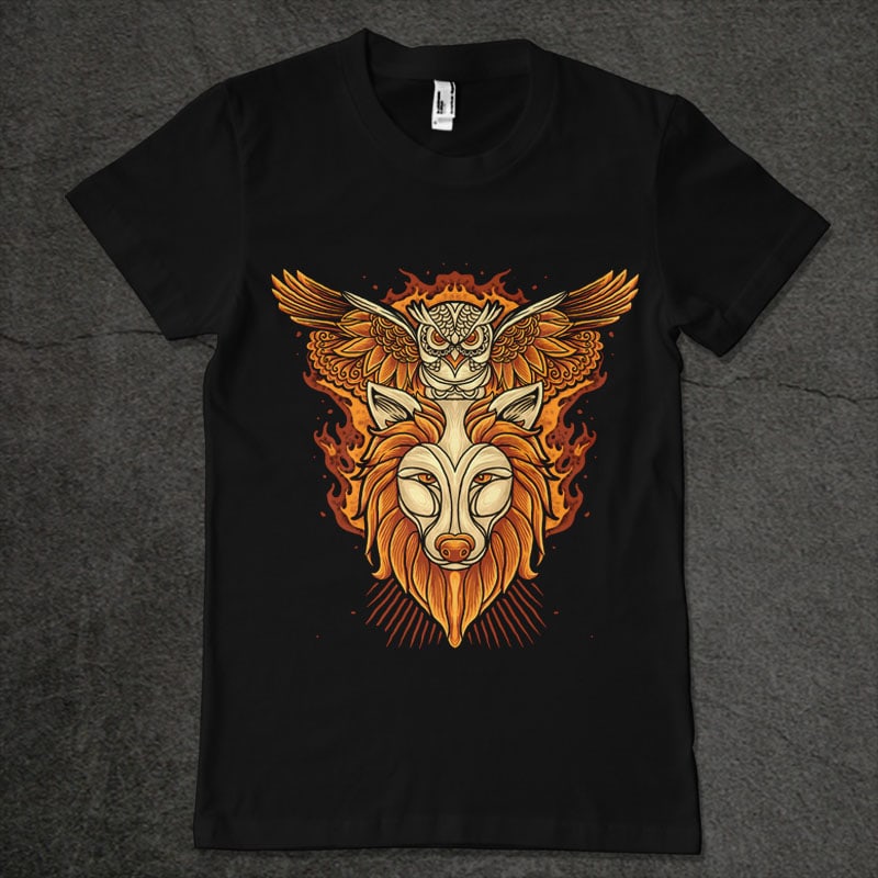 owl and wolf tshirt design for sale