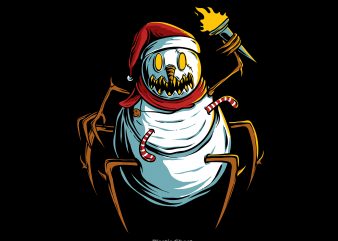 scary snowman is chasing you vector t-shirt design template