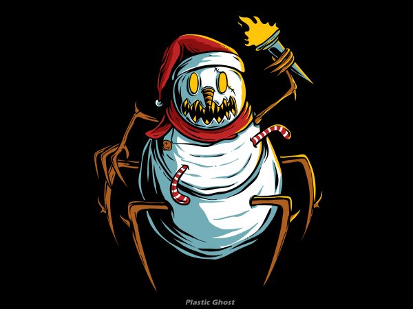 Scary snowman is chasing you vector t-shirt design template