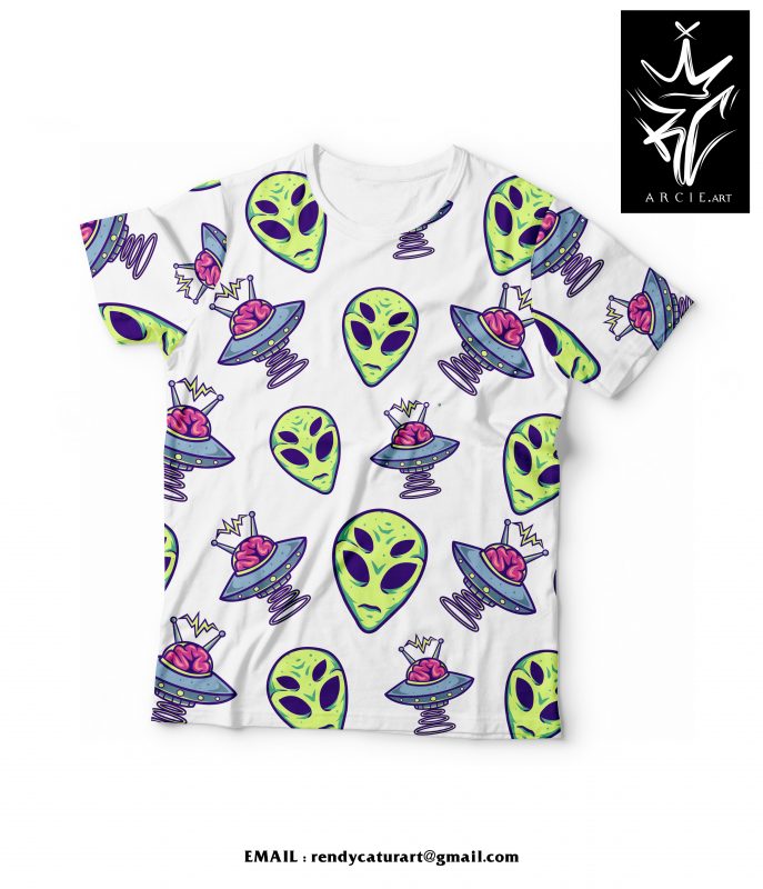 Image of Cheerful Cartoon Alien Online T-Shirt Template - VistaCreate