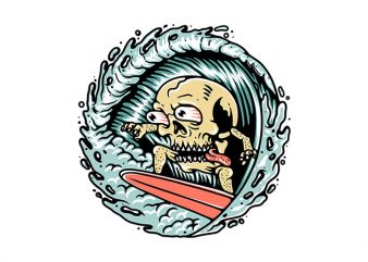 Skull Surfing commercial use t-shirt design