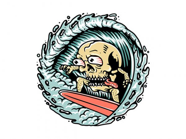 Skull surfing commercial use t-shirt design