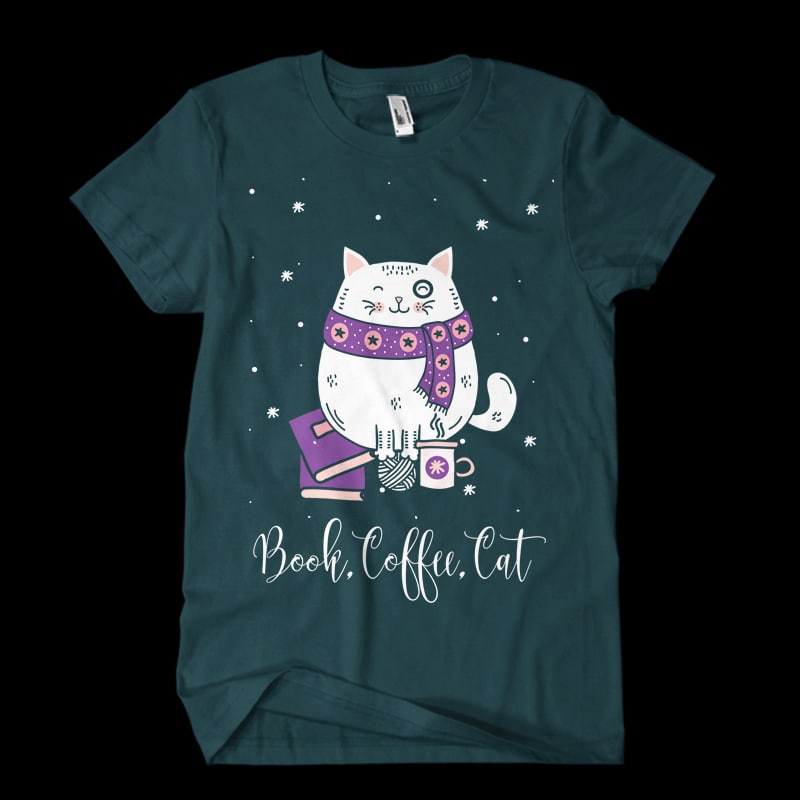 book,coffee,cat t shirt designs for printify