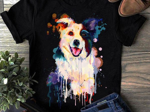 Border collie – hand drawing dog by photoshop – 10 commercial use t-shirt design
