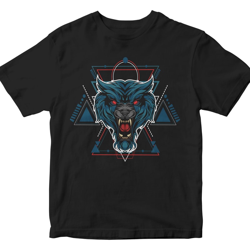 mighty wolf geometric t-shirt designs for merch by amazon