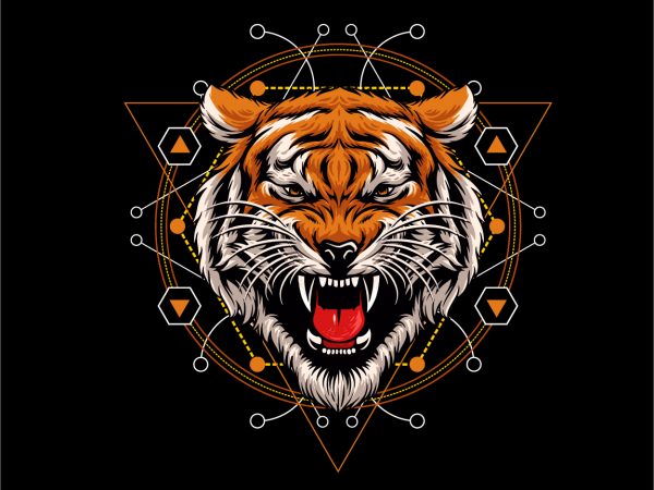 Tiger head geometric design for t shirt