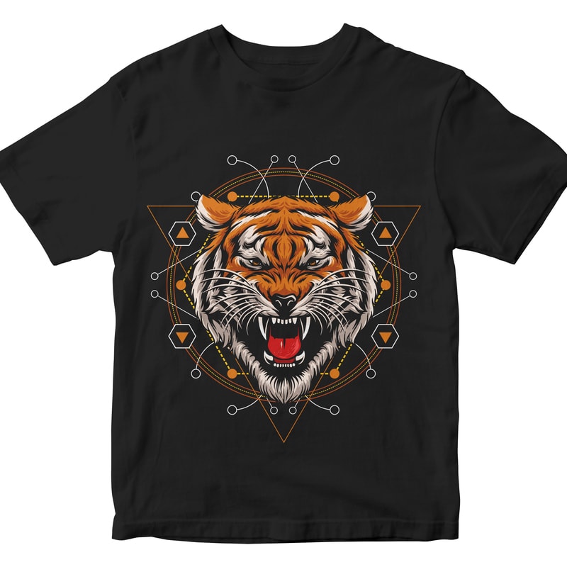 tiger head geometric t shirt designs for printify