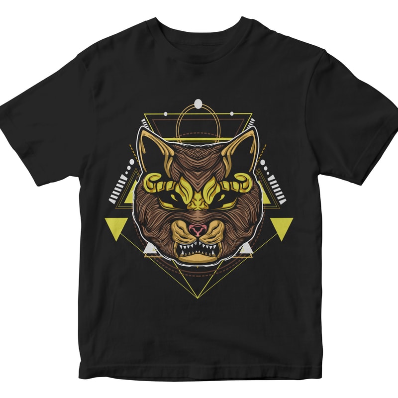 CAT HEAD GEOMETRIC t shirt designs for printify