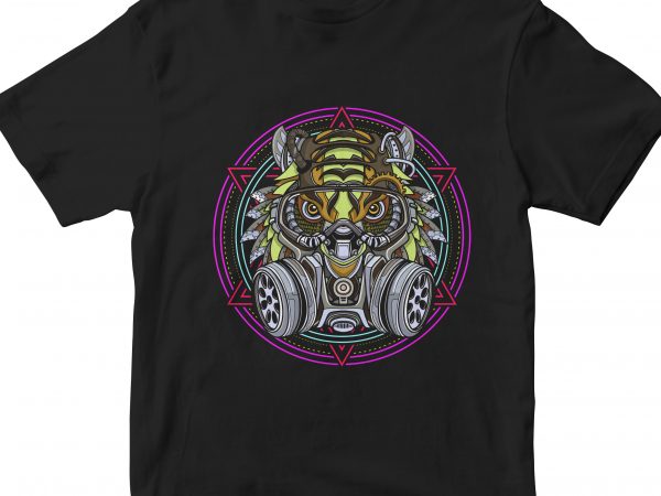 Tiger head mask geometric t shirt design for sale