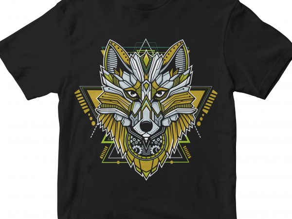 Wolf head geometric vector t shirt design for download