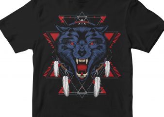 NIGHT INDIAN WOLF HEAD GEOMETRIC tshirt design vector