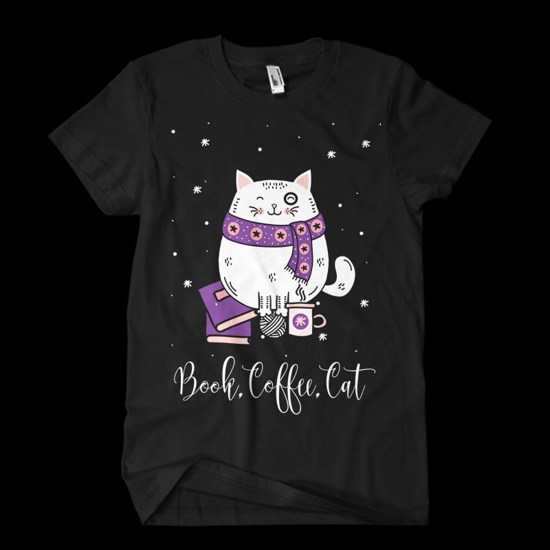 book,coffee,cat t shirt designs for printify