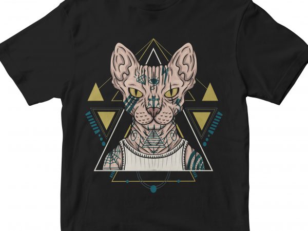 Sphynx head geometric vector t-shirt design