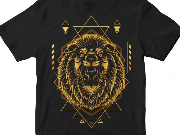 Golden lion geometric t shirt design for sale