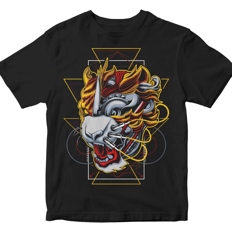 robot tiger geometric t-shirt designs for merch by amazon