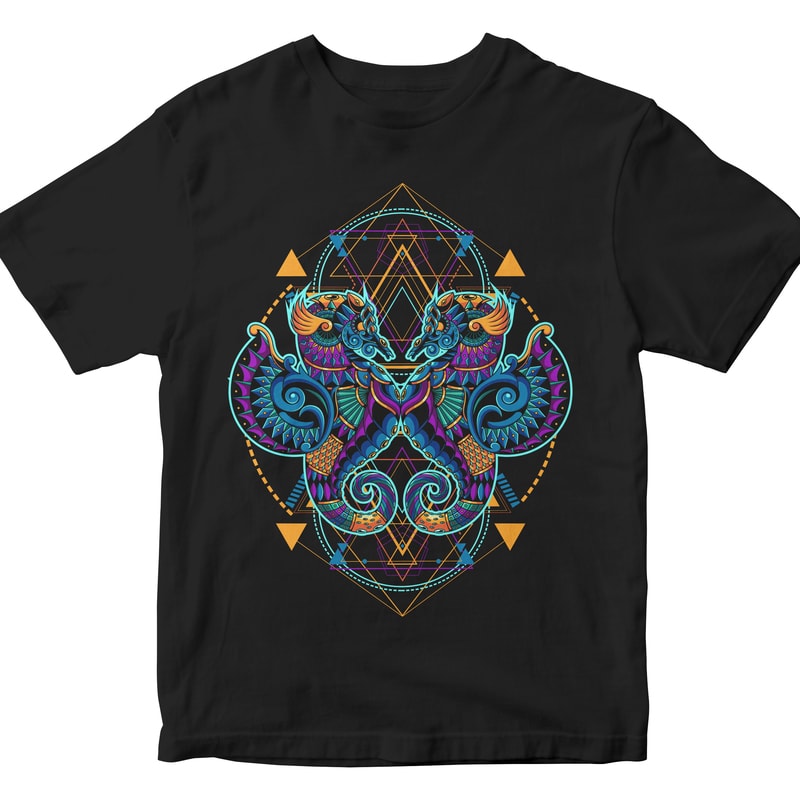 SEAHORSES GEOMETRIC commercial use t shirt designs