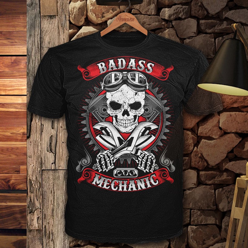 Badass mechanic tshirt design for sale