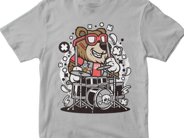 Bear drummer buy t shirt design for commercial use