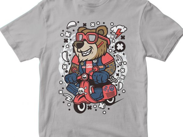 Bear scooterist tshirt design vector