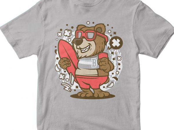 Bear surfing tshirt design vector